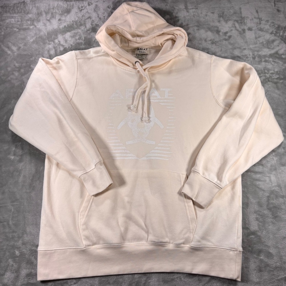 Ariat Real Fading Lines Hoodie Womens XL Cream Logo Graphic Sweatshirt 10046451